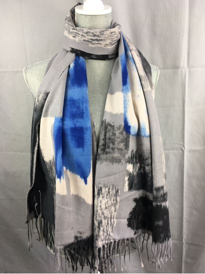 Ruby 67 Grey/Navy Abstract Tassel Scarf