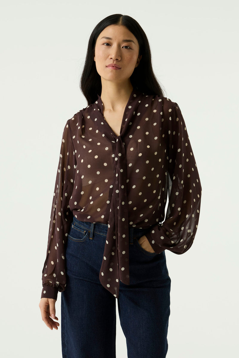 Garcia Hazel Bloom Polka Dot Tie Neck Shirt