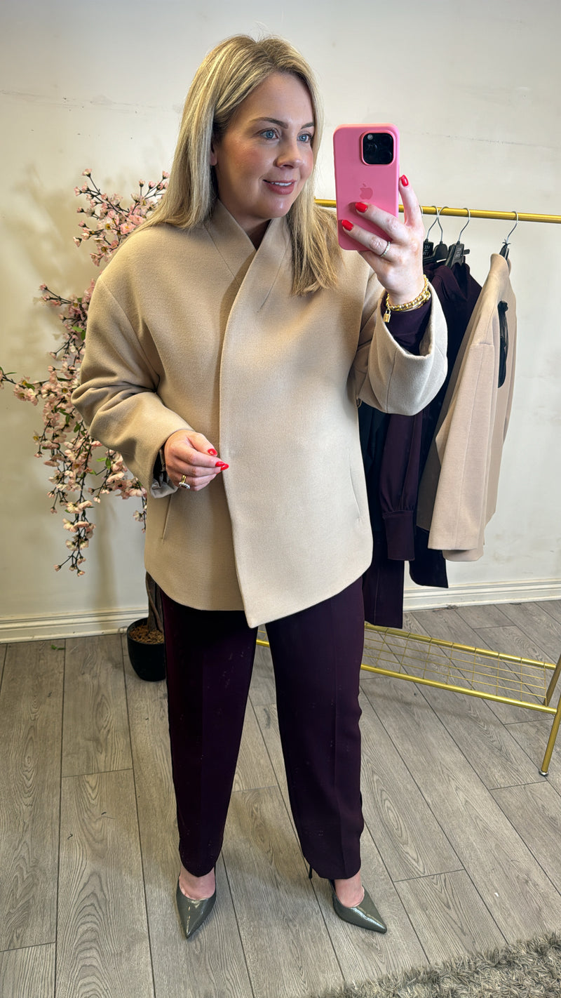 Access Fashion Beige Camel Oversized Blazer Coat, 44-1015