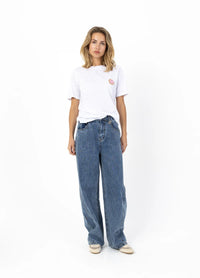 Coster Copenhagen White T-Shirt with Pink Embroidered Smiley Face