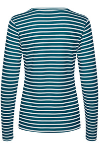 Kaffe Liddy Legion Blue/Chalk Stripe Top with Black Heart, 10502821