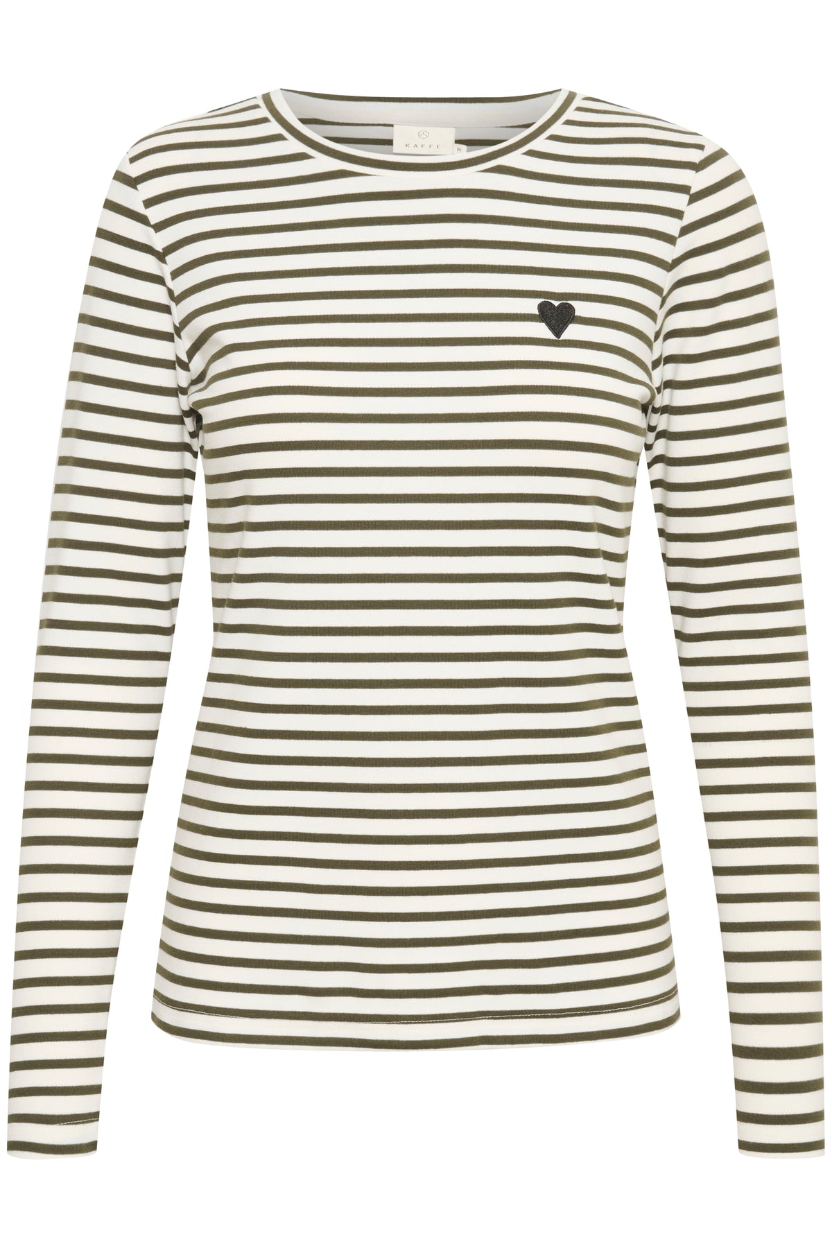 Kaffe Liddy Chalk/Forest Green Stripe Top with Black Heart, 10502821