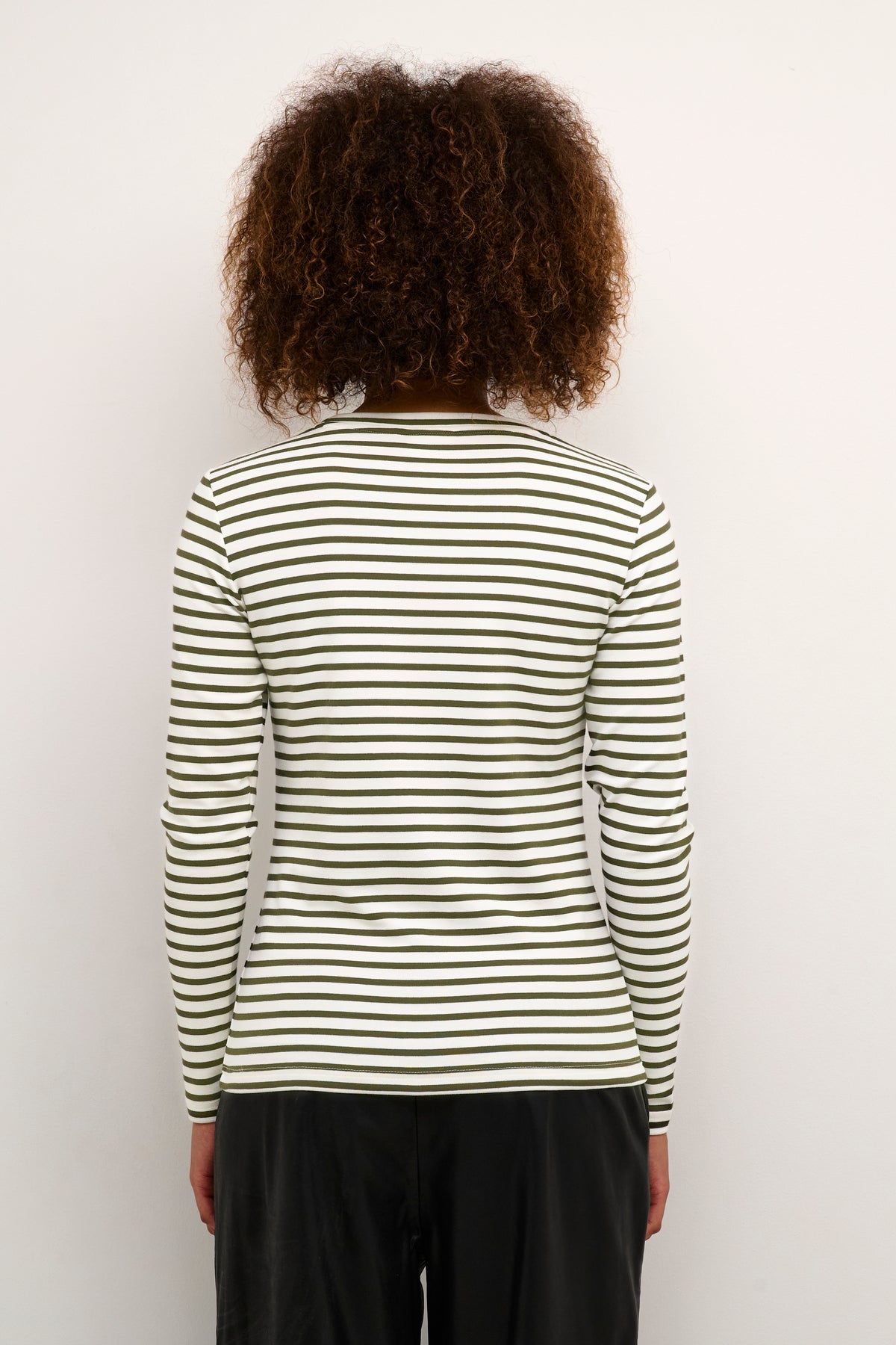 Kaffe Liddy Chalk/Forest Green Stripe Top with Black Heart, 10502821