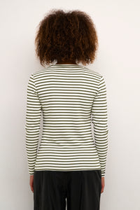 Kaffe Liddy Chalk/Forest Green Stripe Top with Black Heart, 10502821