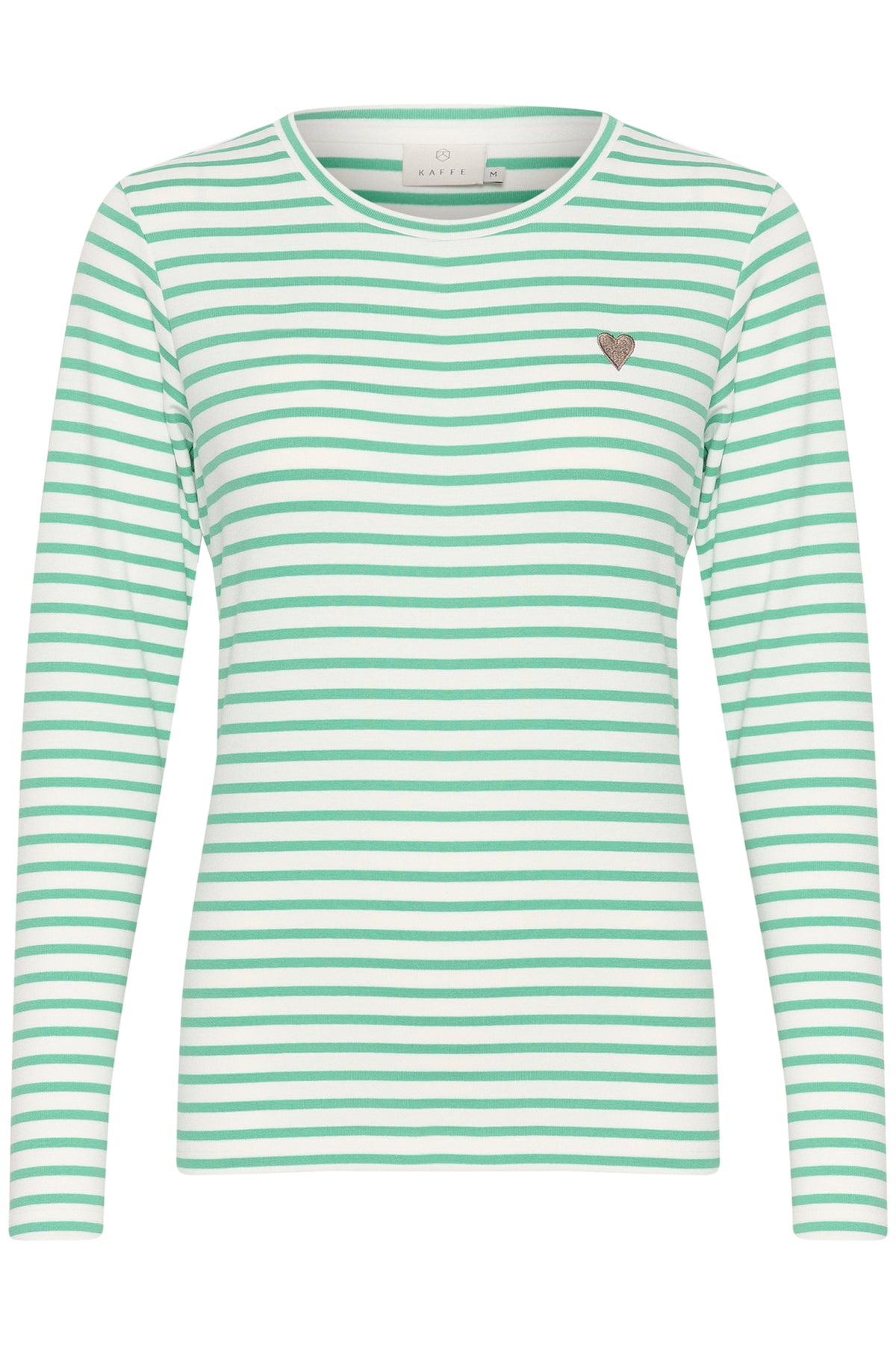 Kaffe Liddy Chalk/Gumdrop Green Stripe Top with Grey Heart, 10502821