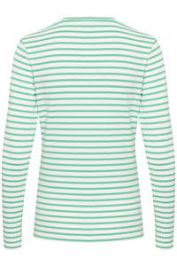 Kaffe Liddy Chalk/Gumdrop Green Stripe Top with Grey Heart, 10502821