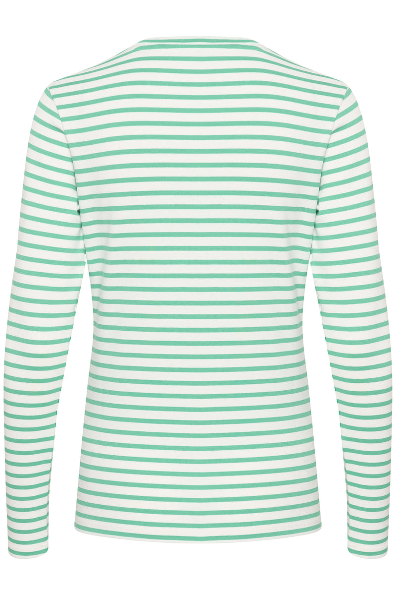 Kaffe Liddy Chalk/Gumdrop Green Stripe Top with Grey Heart, 10502821