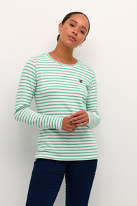 Kaffe Liddy Chalk/Gumdrop Green Stripe Top with Grey Heart, 10502821