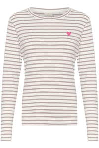 Kaffe Liddy Chalk/Grey Stripe Top with Fuchsia Heart, 10502821