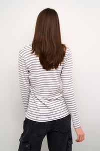 Kaffe Liddy Chalk/Grey Stripe Top with Fuchsia Heart, 10502821