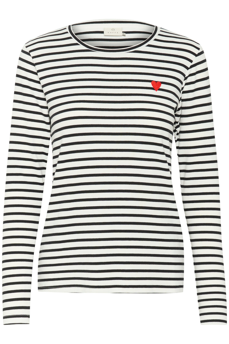 Kaffe Liddy Chalk/Black Stripe Top with Fiery Red Heart, 10502821