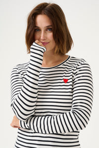 Kaffe Liddy Chalk/Black Stripe Top with Fiery Red Heart, 10502821