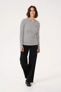 Kaffe Liddy Chalk/Black Stripe Top with Fiery Red Heart, 10502821