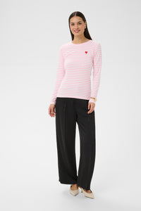 Kaffe Liddy Chalk/Candy Pink Stripe Top with Poppy Red Heart, 10502821
