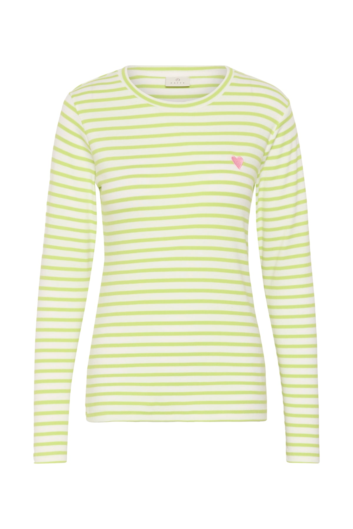 Kaffe Liddy Chalk/Wild Lime Stripe Top with Pink Heart, 10502821