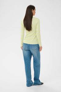 Kaffe Liddy Chalk/Wild Lime Stripe Top with Pink Heart, 10502821