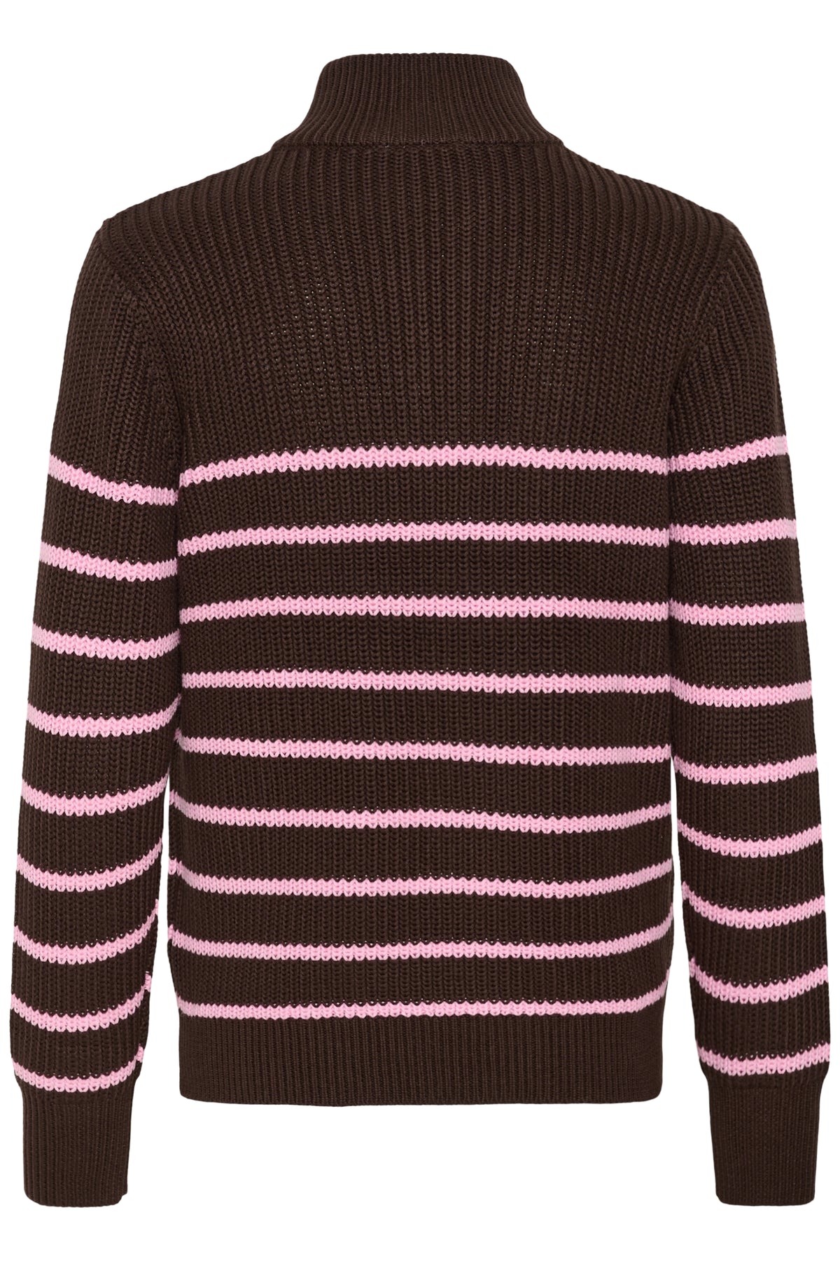 Kaffe Kalioa Coffee Bean/Pink Stripe Knitted Half Zip Jumper, 10506116