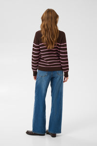 Kaffe Kalioa Coffee Bean/Pink Stripe Knitted Half Zip Jumper, 10506116