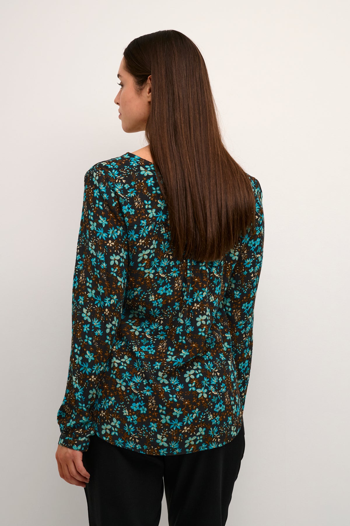 Kaffe Kamarita Amber Blue Bird Flower Print Blouse, 10507709