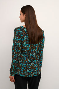 Kaffe Kamarita Amber Blue Bird Flower Print Blouse, 10507709