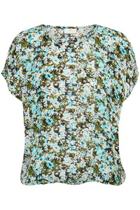 Kaffe Kaamber Blue/Green Abstract Flower Oversized Blouse, 10508257