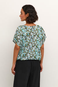 Kaffe Kaamber Blue/Green Abstract Flower Oversized Blouse, 10508257