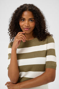 Kaffe Kalizza Khaki Green/Chalk Striped Knit, 10508410