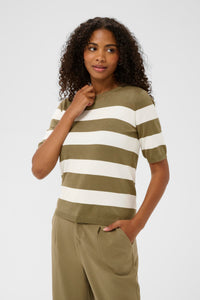 Kaffe Kalizza Khaki Green/Chalk Striped Knit, 10508410