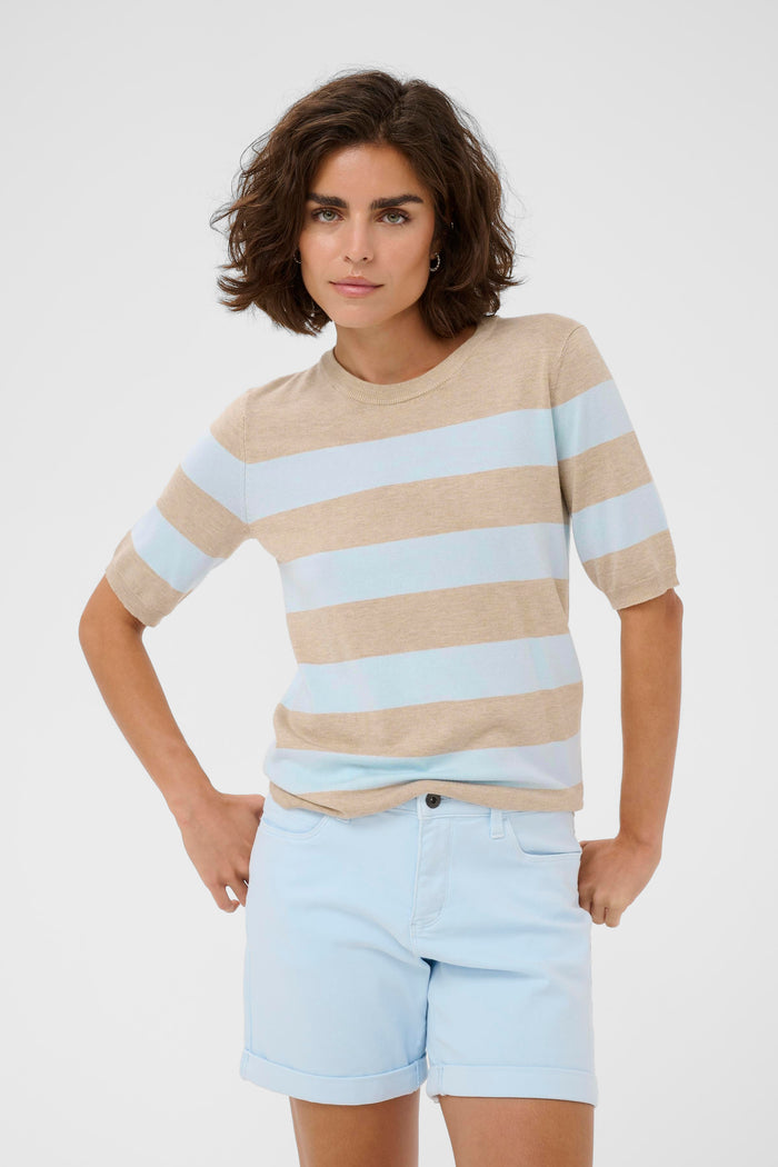 Kaffe Kalizza Feather Beige/Baby Blue Striped Knit
