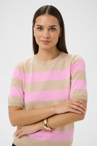 Kaffe Kalizza Feather Beige/Candy Pink Striped Knit