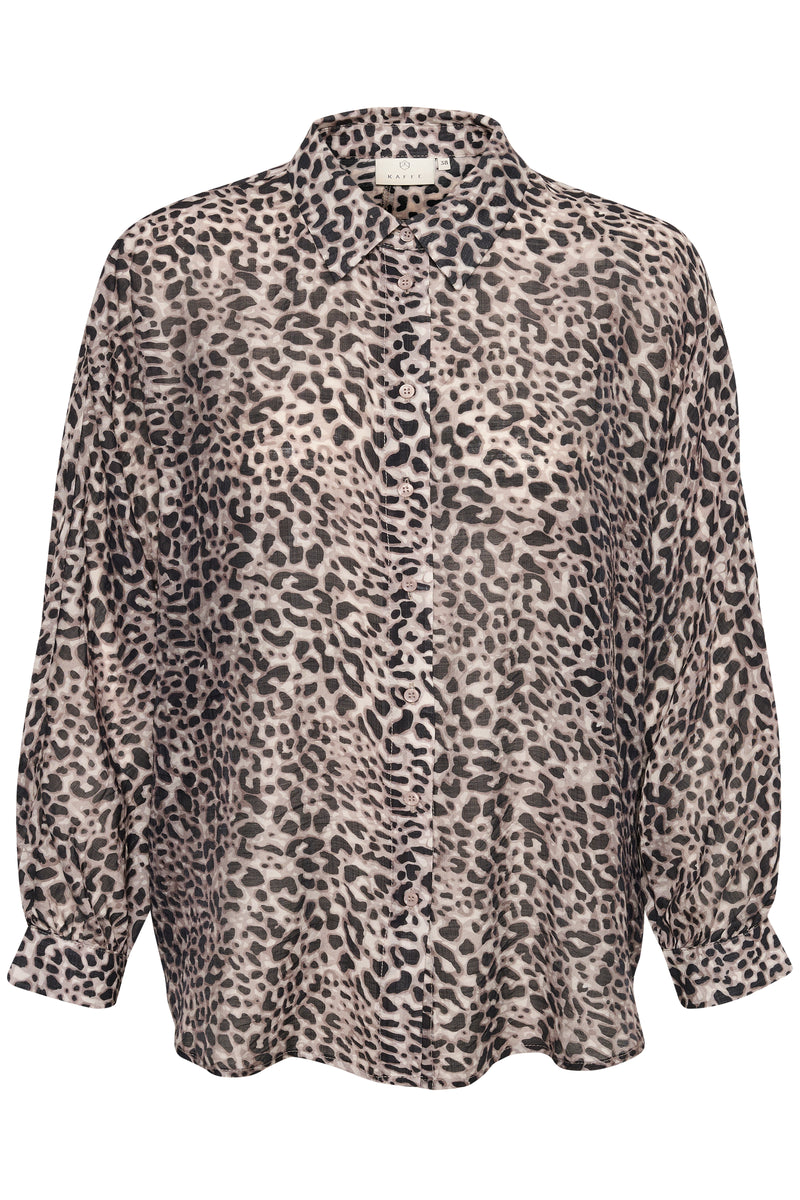 Kaffe Kavita Leopard Print Oversized Longline Shirt, 10508574