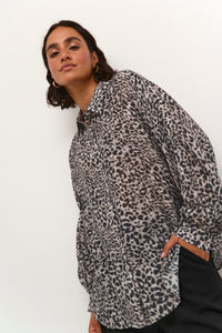 Kaffe Kavita Leopard Print Oversized Longline Shirt, 10508574