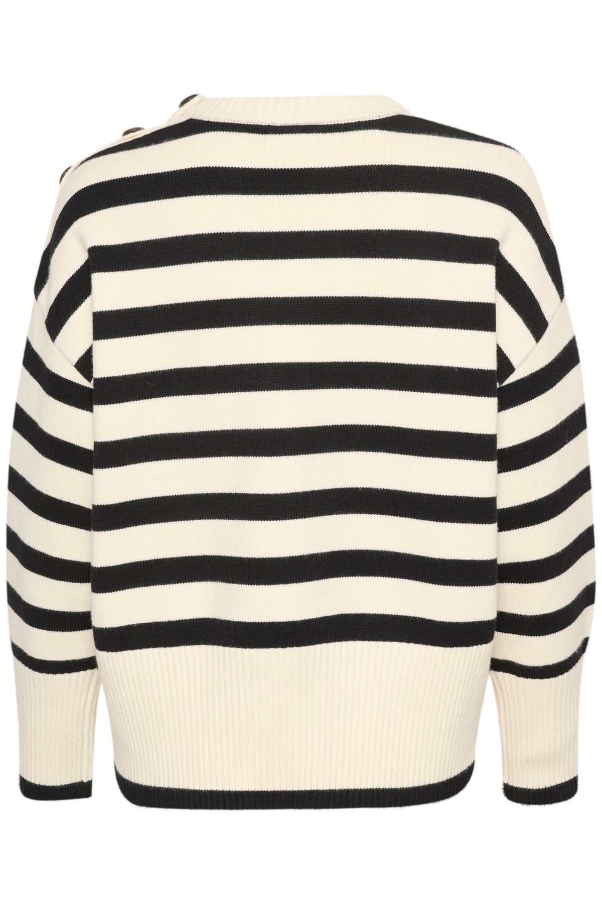 Kaffe Kamarie Antique Cream/Black Stripe Knitted Button Pullover, 10508747