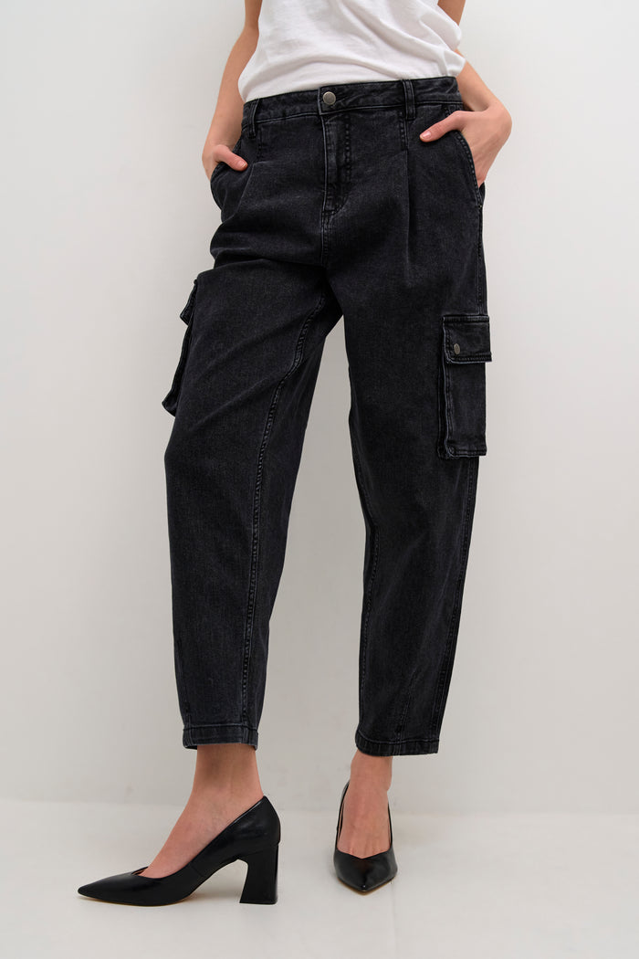 Kaffe Kagloria Dark Grey Denim Wide Leg Cargo Jeans, 10508749