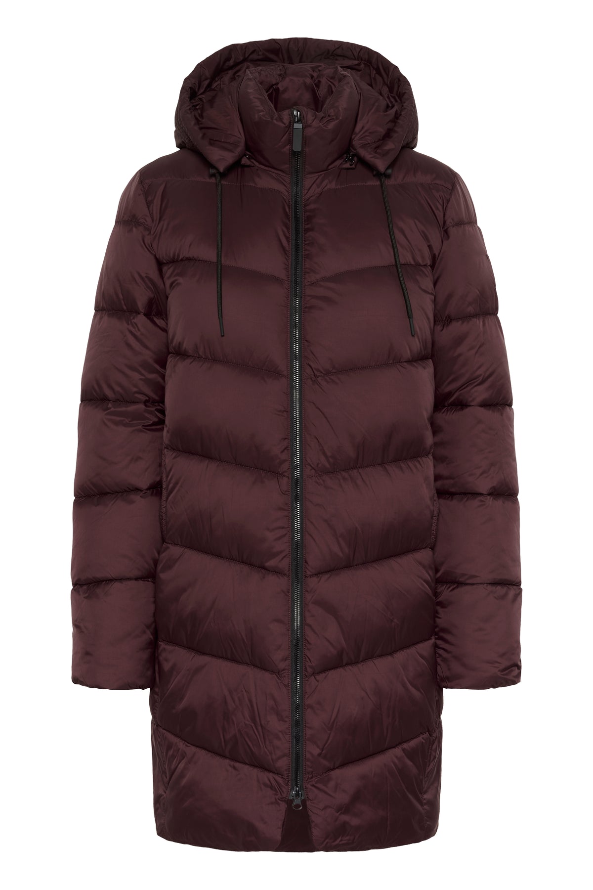 Kaffe Kasusanne Fudge Burgundy Ultimate Puffa Knee Length Coat with Detachable Hood