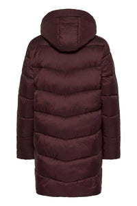 Kaffe Kasusanne Fudge Burgundy Ultimate Puffa Knee Length Coat with Detachable Hood