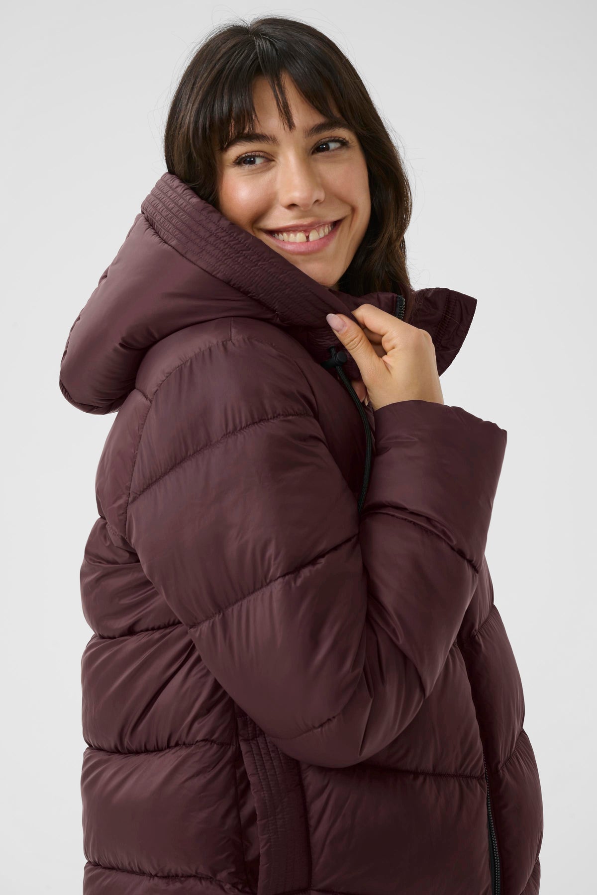 Kaffe Kasusanne Fudge Burgundy Ultimate Puffa Knee Length Coat with Detachable Hood