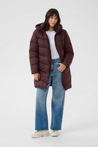 Kaffe Kasusanne Fudge Burgundy Ultimate Puffa Knee Length Coat with Detachable Hood