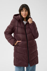 Kaffe Kasusanne Fudge Burgundy Ultimate Puffa Knee Length Coat with Detachable Hood