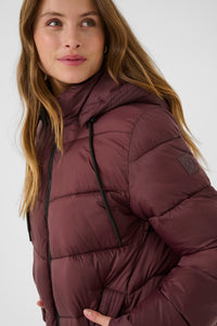 Kaffe Kasusanne Fudge Burgundy Ultimate Puffa Jacket with Detachable Hood