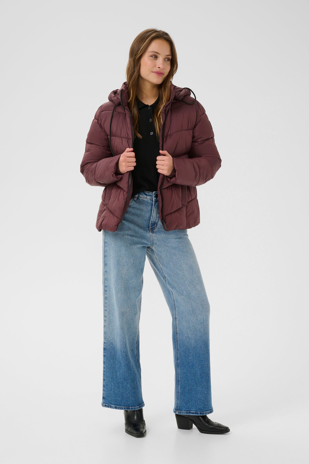 Kaffe Kasusanne Fudge Burgundy Ultimate Puffa Jacket with Detachable Hood