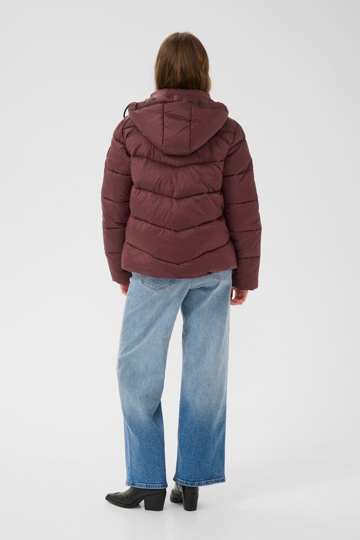 Kaffe Kasusanne Fudge Burgundy Ultimate Puffa Jacket with Detachable Hood