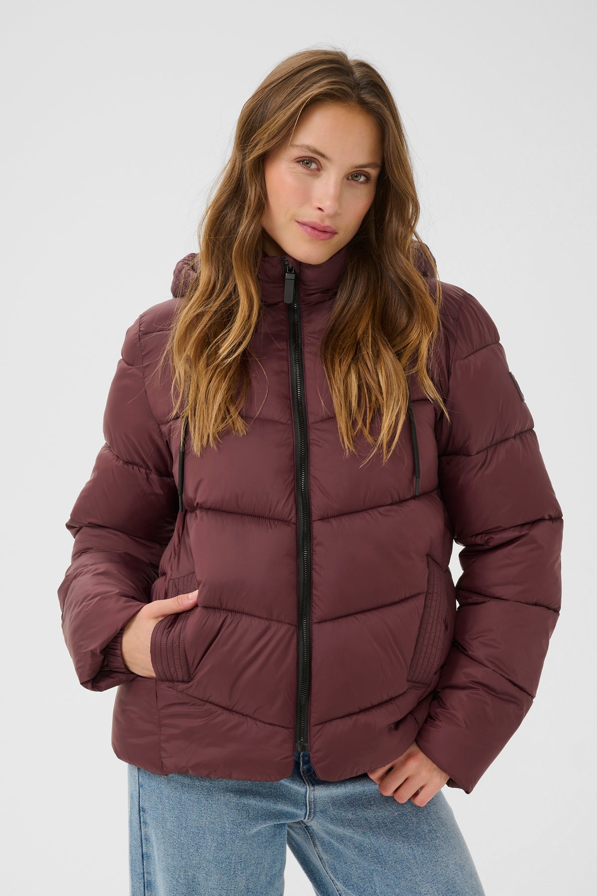 Kaffe Kasusanne Fudge Burgundy Ultimate Puffa Jacket with Detachable Hood