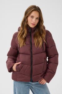 Kaffe Kasusanne Fudge Burgundy Ultimate Puffa Jacket with Detachable Hood