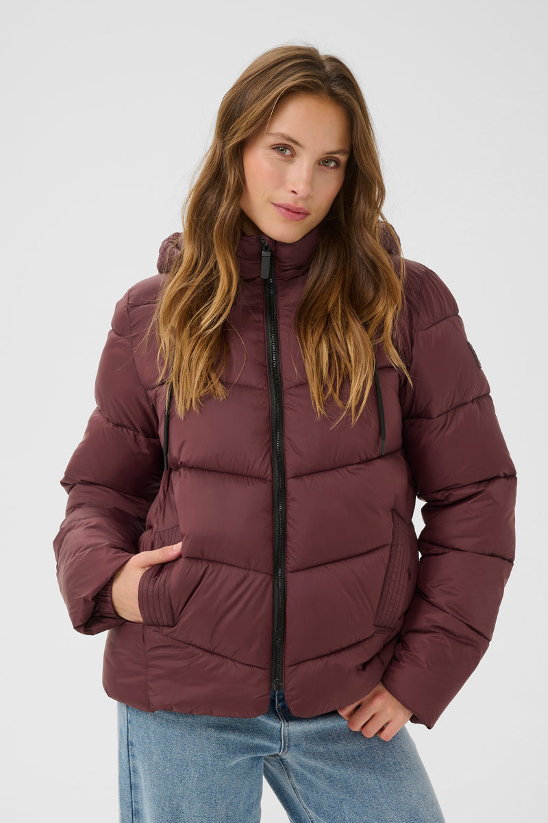 Kaffe Kasusanne Fudge Burgundy Ultimate Puffa Jacket with Detachable Hood