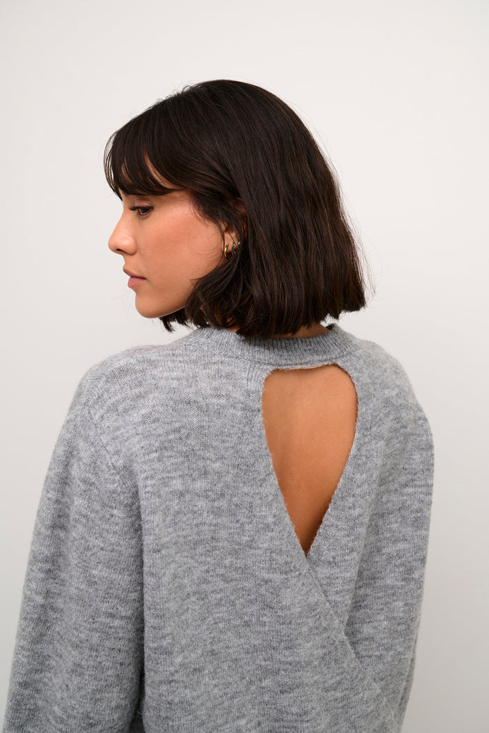 Kaffe Kamalene Grey Melange Open Back Pullover, 10508832