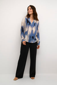 Kaffe Kabeathe Blue Abstract Printed V-Neck Blouse, 10508895