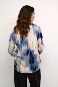 Kaffe Kabeathe Blue Abstract Printed V-Neck Blouse, 10508895