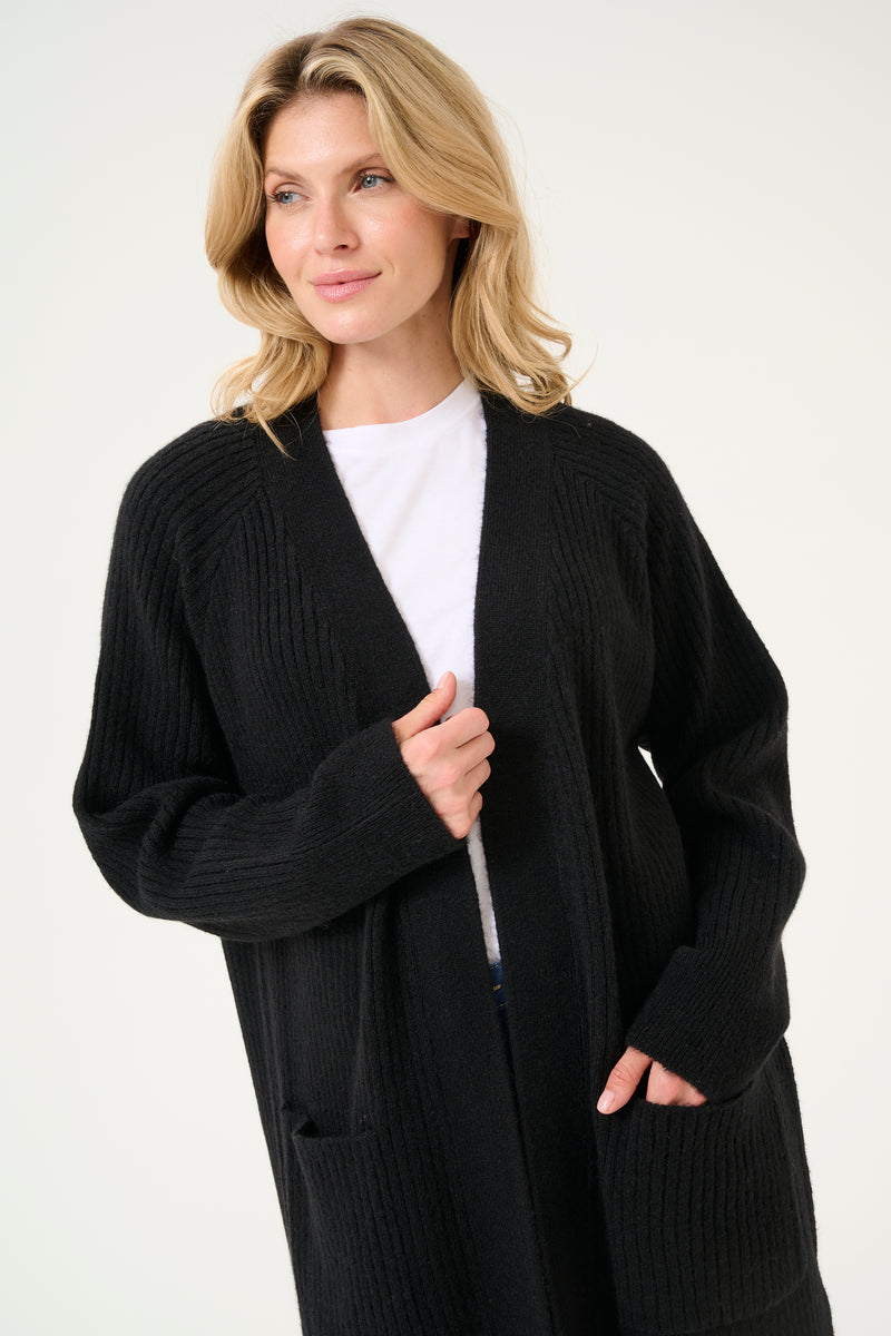 Kaffe Karinya Black Knitted Longline Oversized Cardigan, 10508958