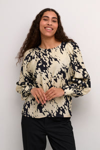 Kaffe Kalouise Black/Beige Graphic Cloud Print Top, 10508990